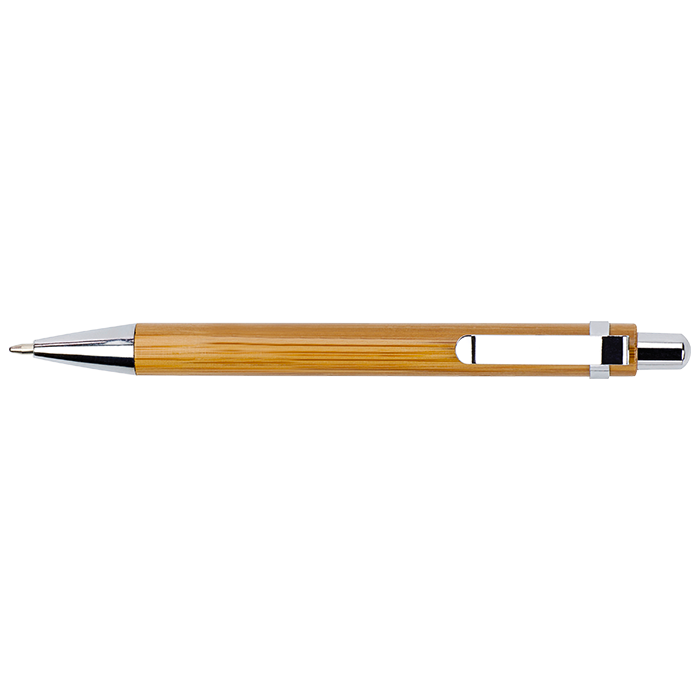 Bamboo Ballpoint Pen with Metal Trims-0