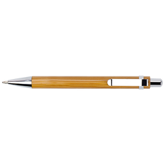 Bamboo Ballpoint Pen with Metal Trims-0