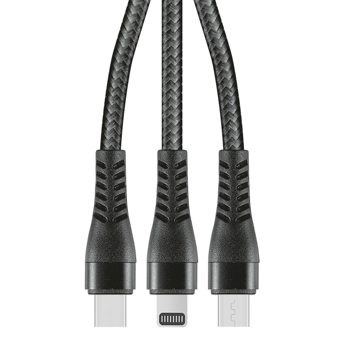 1.2m 3-In-1 Charger Cable Allum alloy and Braiding-0