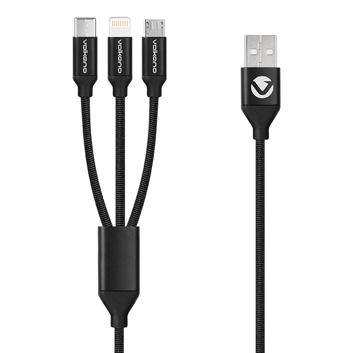 Volkano Weave Series 3-in-1 Charge Cable 1m-0