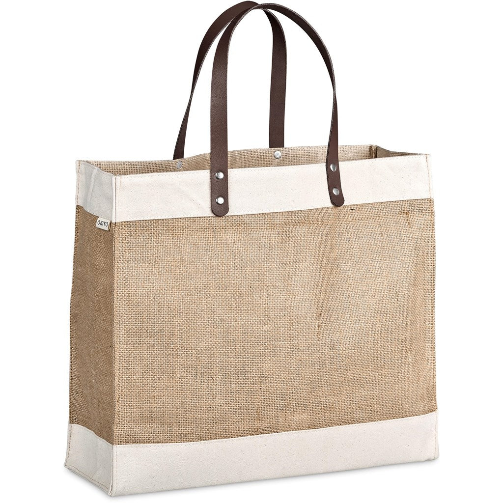 Okiyo Reza Jute & Cotton Tote with Leather Handles-1