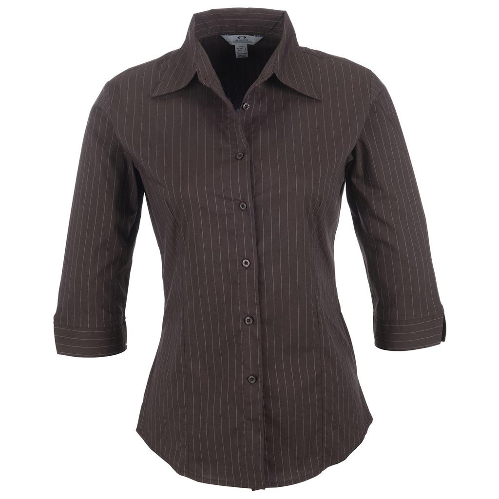 Ladies 3/4 Sleeve Manhattan Striped Shirt - Brown Old-0