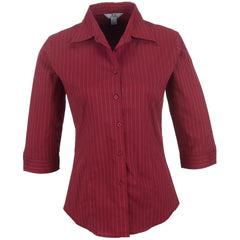 Ladies 3/4 Sleeve Manhattan Striped Shirt - Red-0