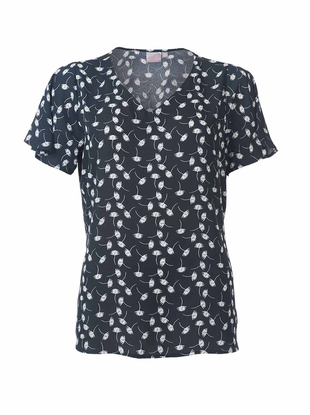 Jolie K266 S/S Blouse - Black/White Dandelions-0