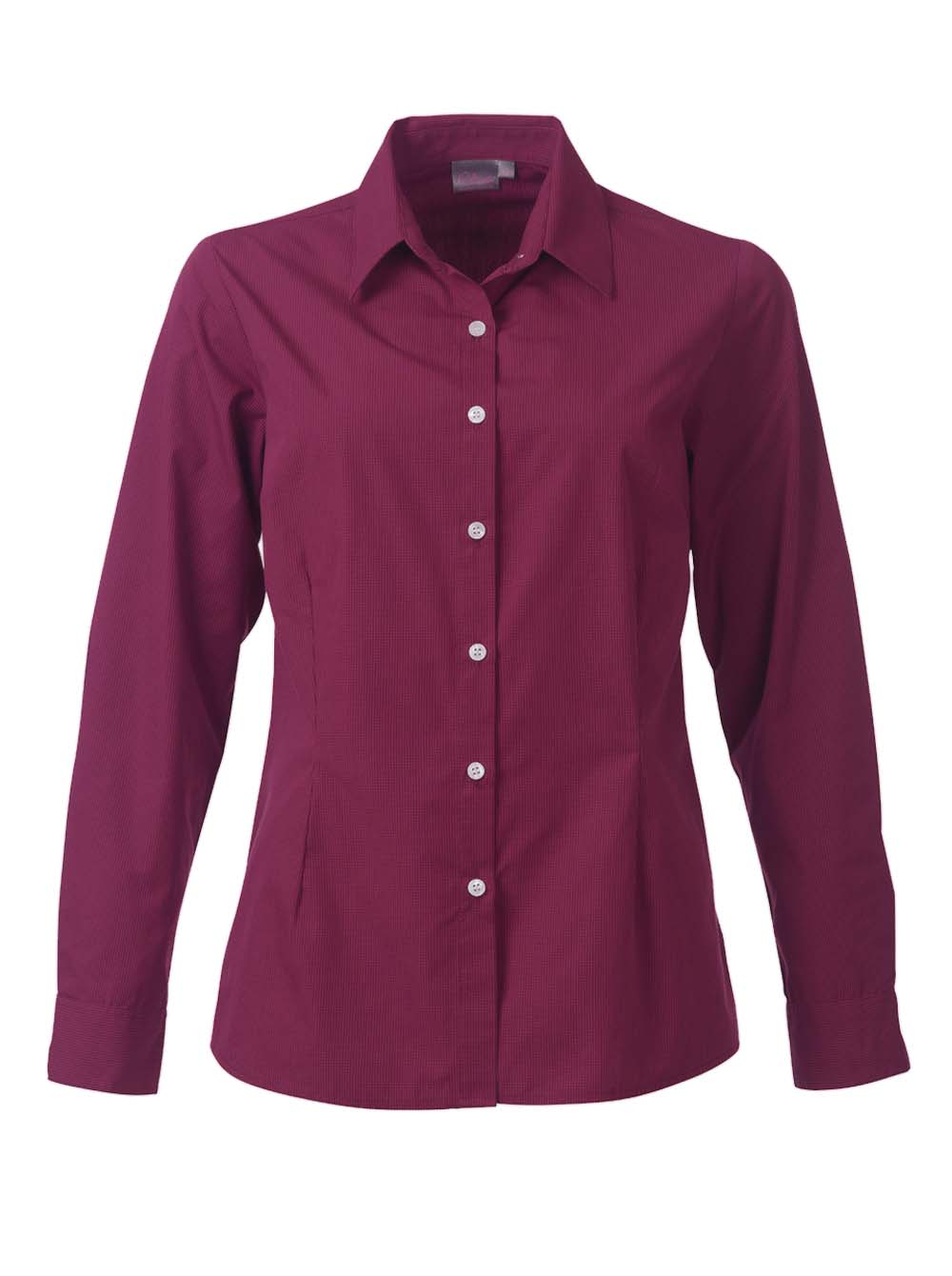 Ladies Sloane Minimal Check K262 L/S Blouse - Berry-0