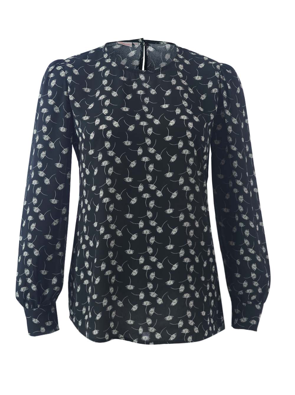 Jolie K266 L/S Blouse - Black/White Dandelions-0