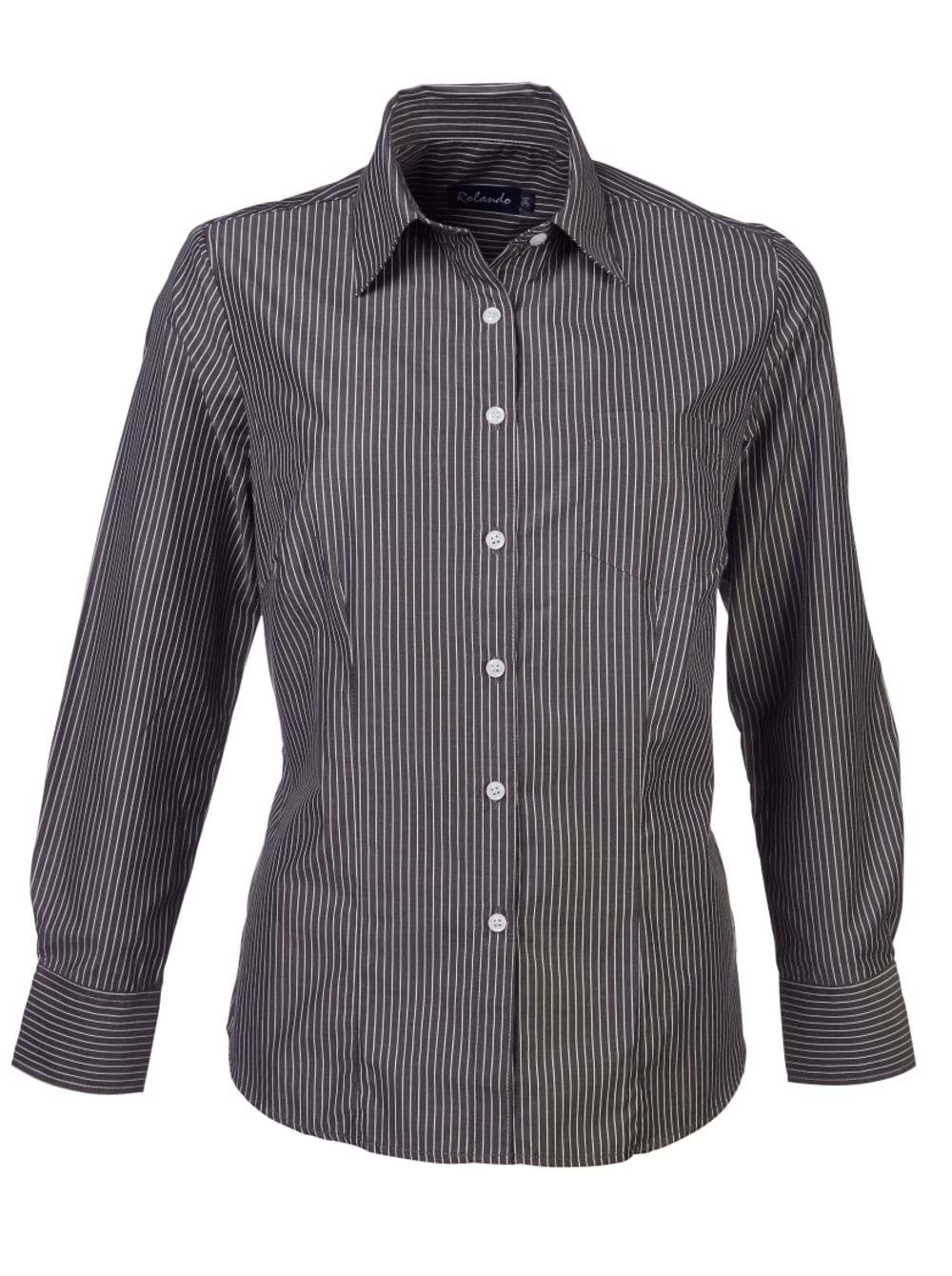 Wendy K203 L/S Blouse - Charcoal/White-0