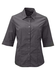 Wendy K204 3/4 Blouse - Charcoal/White-0