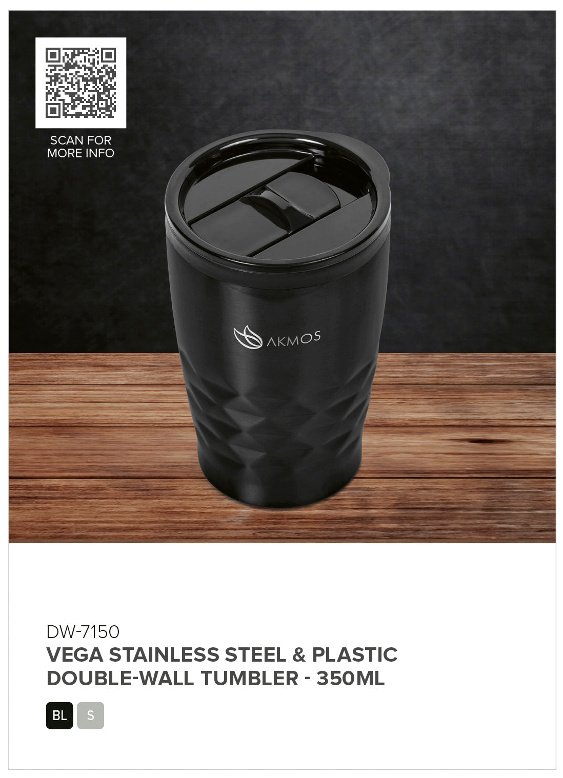 Vega Stainless Steel & Plastic Double-Wall Tumbler – 350ml-2