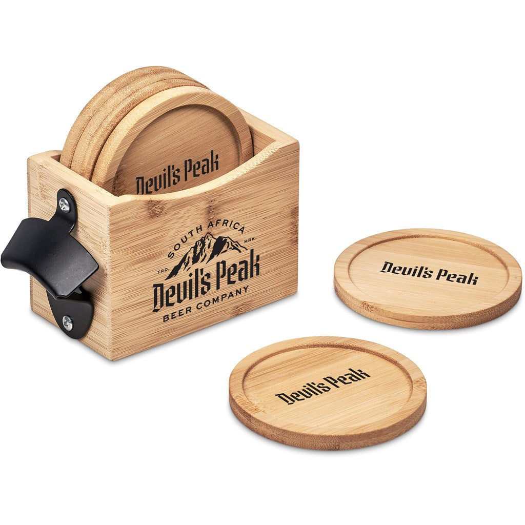 Okiyo Kanpai Bamboo Coaster & Bottle Opener Set-4