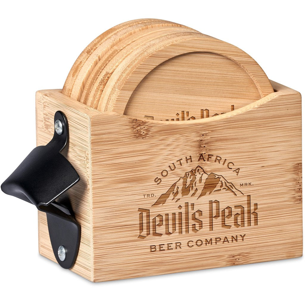 Okiyo Kanpai Bamboo Coaster & Bottle Opener Set-5