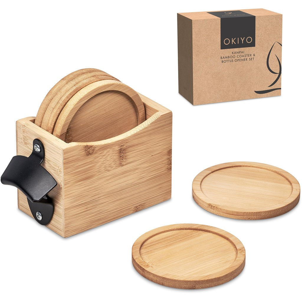 Okiyo Kanpai Bamboo Coaster & Bottle Opener Set-12