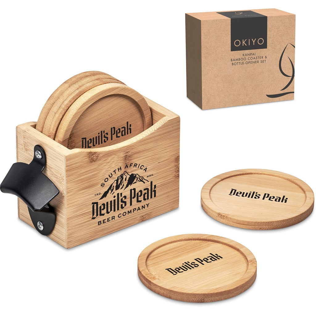 Okiyo Kanpai Bamboo Coaster & Bottle Opener Set-18