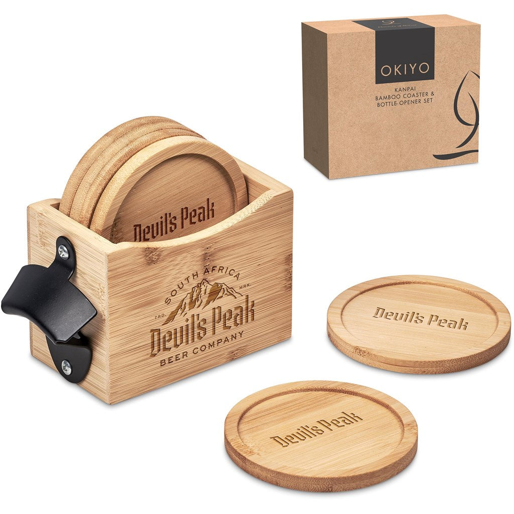 Okiyo Kanpai Bamboo Coaster & Bottle Opener Set-16