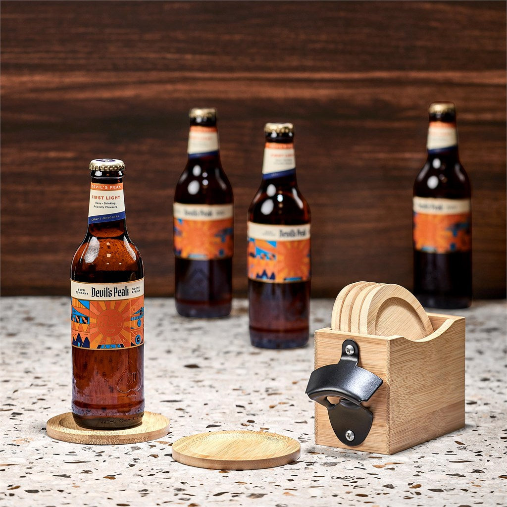 Okiyo Kanpai Bamboo Coaster & Bottle Opener Set-15