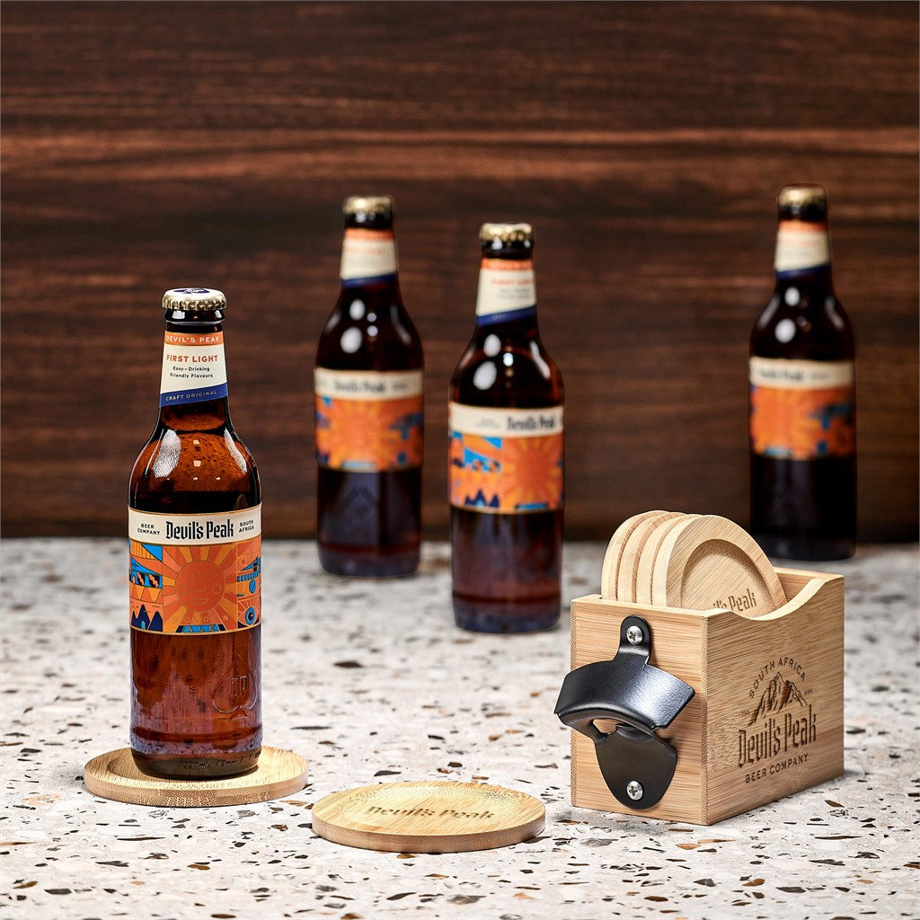 Okiyo Kanpai Bamboo Coaster & Bottle Opener Set-14