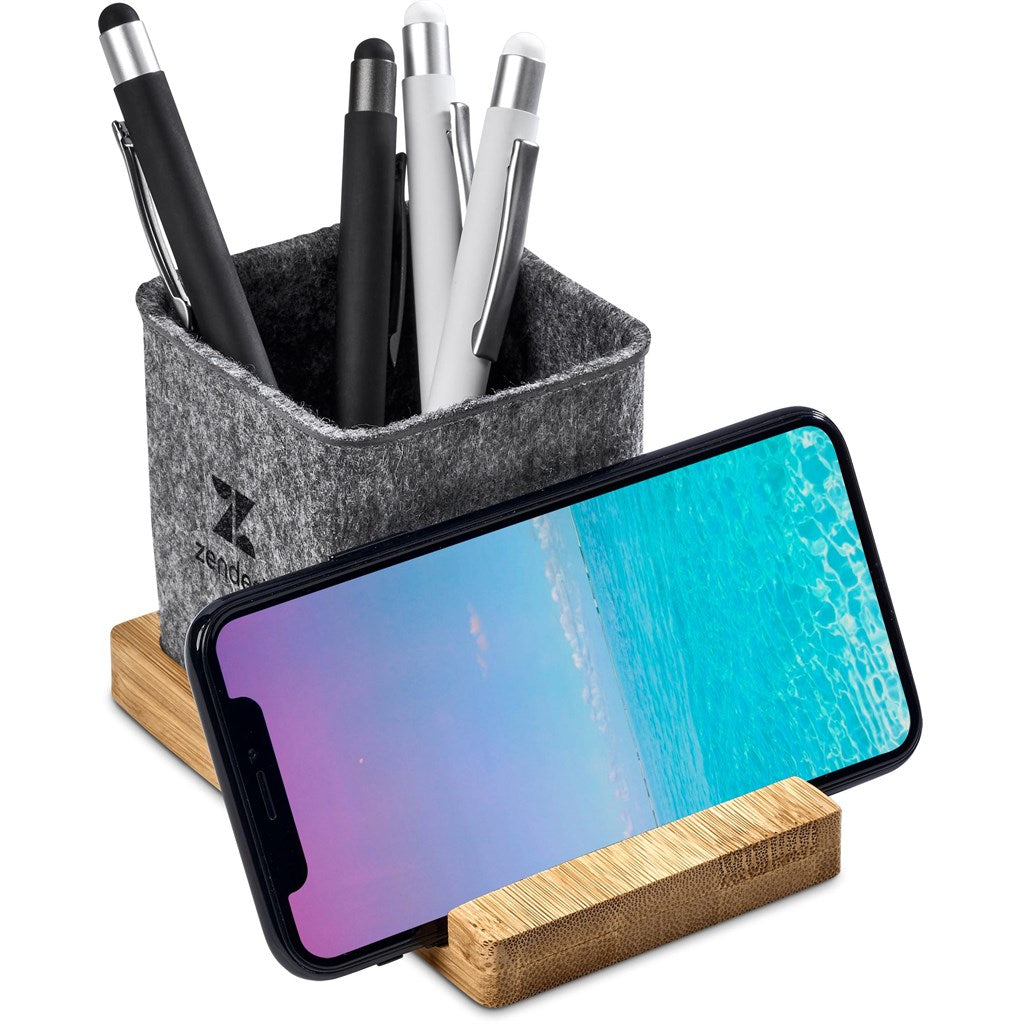 Okiyo Kyadi Recycled PET & Bamboo Desk Caddy Phone Stand-7