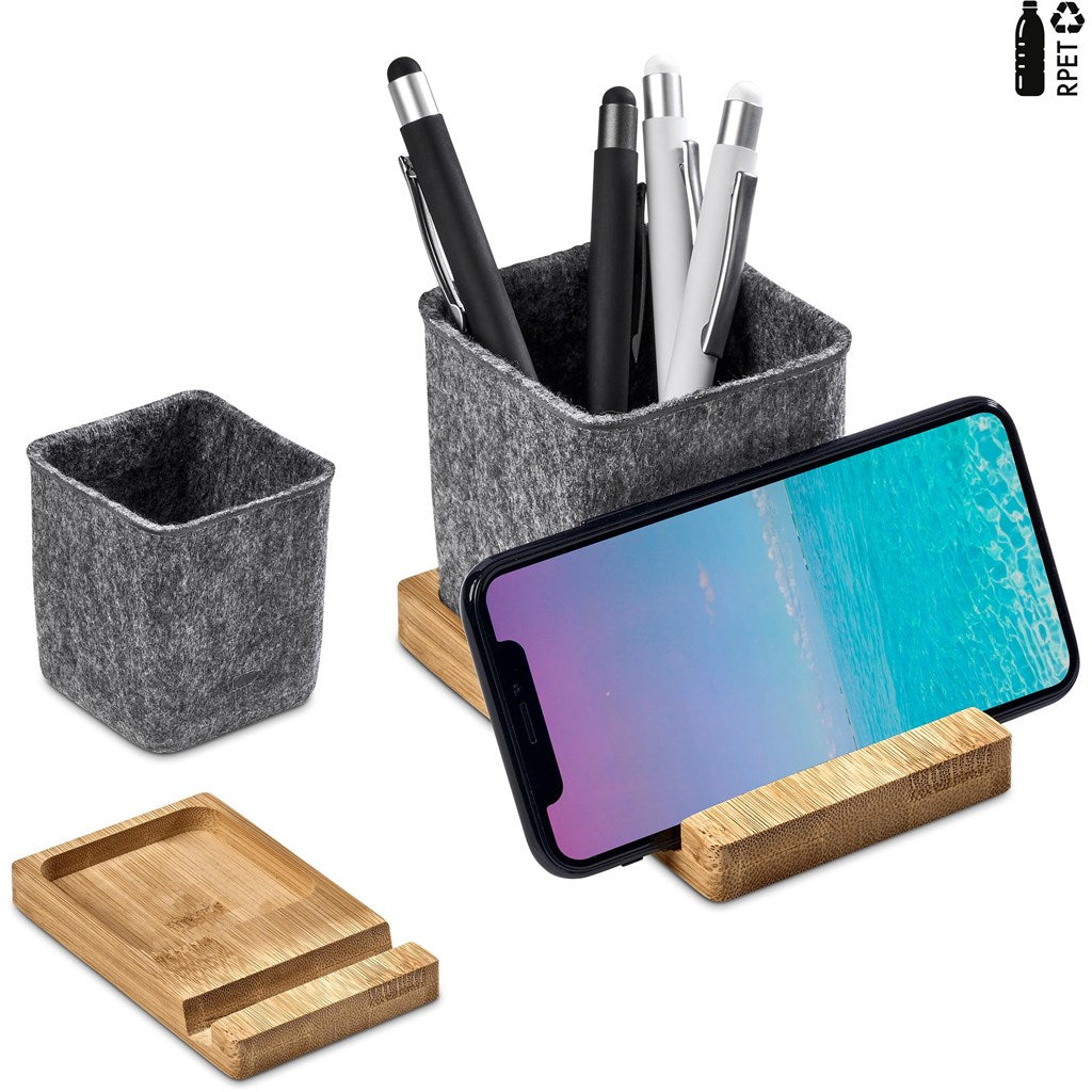 Okiyo Kyadi Recycled PET & Bamboo Desk Caddy Phone Stand-10